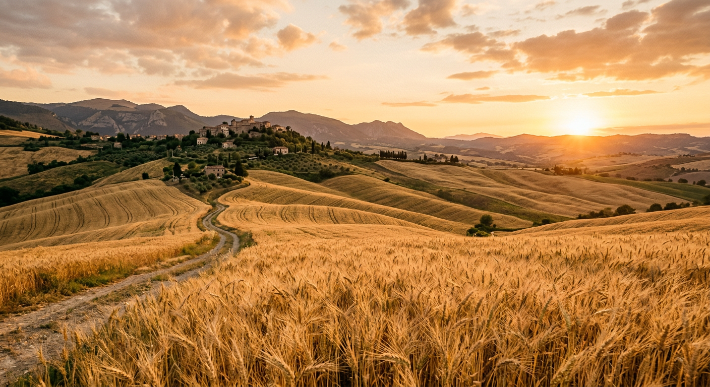 Golden durum wheat field on rolling hills